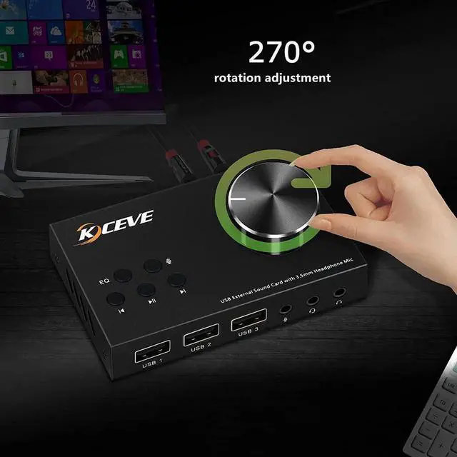 Alt view image 3 of 6 - DIXSG External Sound Card with Volume Control, Multimedia USB Controller Knob, USB Audio Adapter with 3.5mm Headphone and Microphone Jack, for Windows, Mac, Linux, PC, Laptops, Desktops