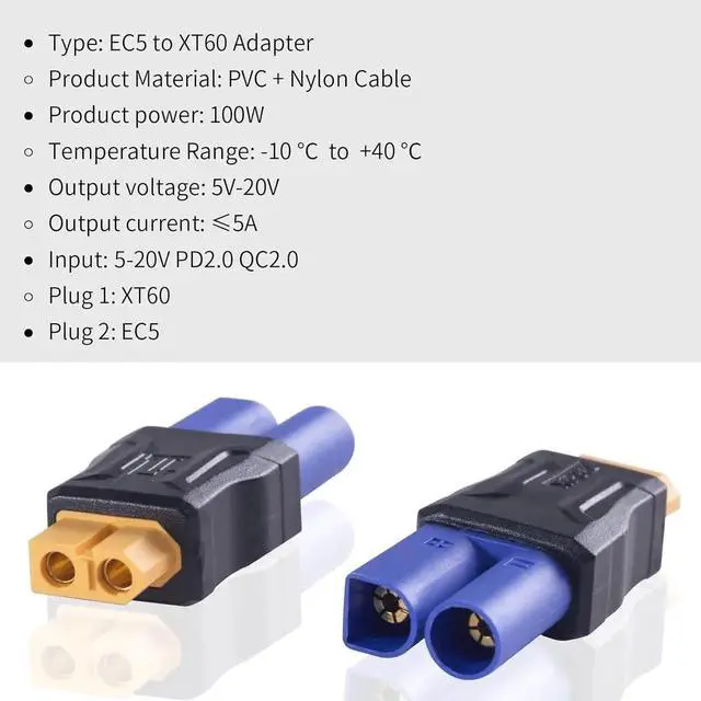 Alt view image 3 of 7 - DIXSG EC5 Male to XT60 Female Connector Adapter 2Pack, EC5 to XT60 Adapter Extender RC Connector Adapter, XT60-EC5 No Wires Connectors RC Battery Adapter for Battery Micro Drone