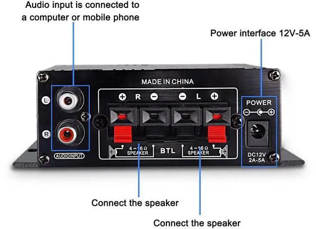 Alt view image 5 of 5 - DIXSG 12V HiFi Stereo Audio Amplifier for Car 2 Channel HiFi Bass Audio Subwoofer Amp for Cars CD DVD MP3 Player Speakers