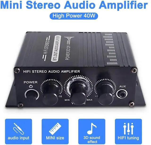 Alt view image 4 of 5 - DIXSG 12V HiFi Stereo Audio Amplifier for Car 2 Channel HiFi Bass Audio Subwoofer Amp for Cars CD DVD MP3 Player Speakers