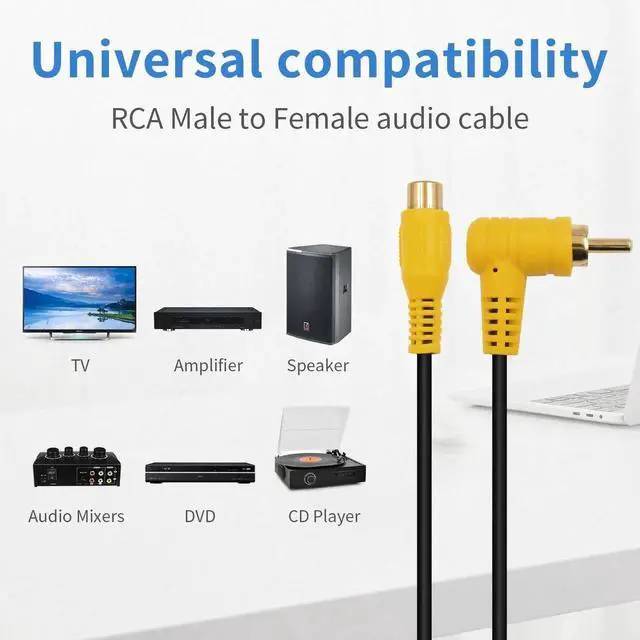 Alt view image 4 of 4 - DIXSG Short RCA Extension Cable 6in/15cm, 90 Degree RCA Subwoofer Cable, RCA Male to Female Audio Cable Supports Shielded Digital Analogue, for HDTV, DVD, Amplifiers 2 Pack