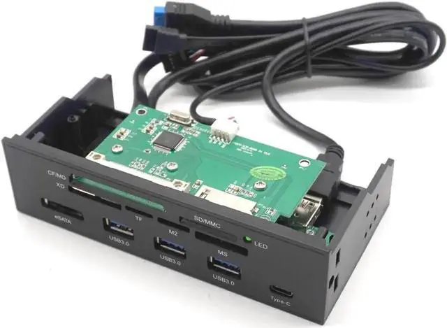 Alt view image 3 of 7 - DIXSG 5.25" Internal Card Reader Media Multi-Function Dashboard PC Front Panel Type-C USB 3.1 USB 3.0 Support CF XD MS M2 TF SD card reader smart