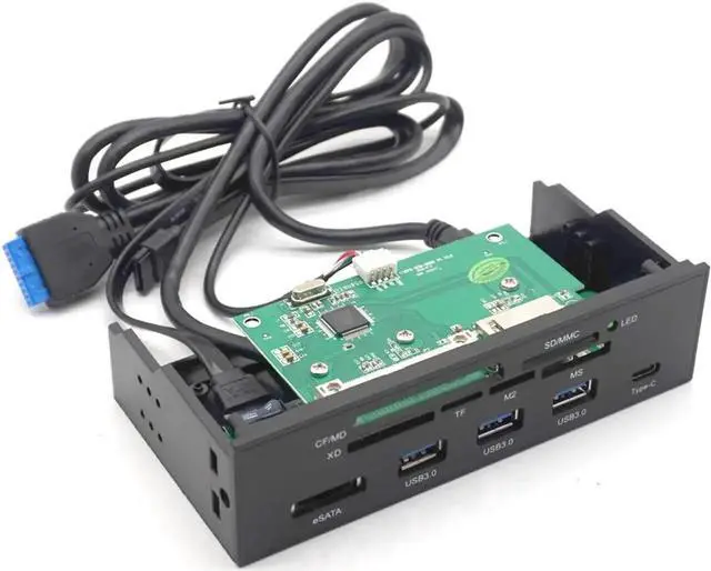 Alt view image 7 of 7 - DIXSG 5.25" Internal Card Reader Media Multi-Function Dashboard PC Front Panel Type-C USB 3.1 USB 3.0 Support CF XD MS M2 TF SD card reader smart