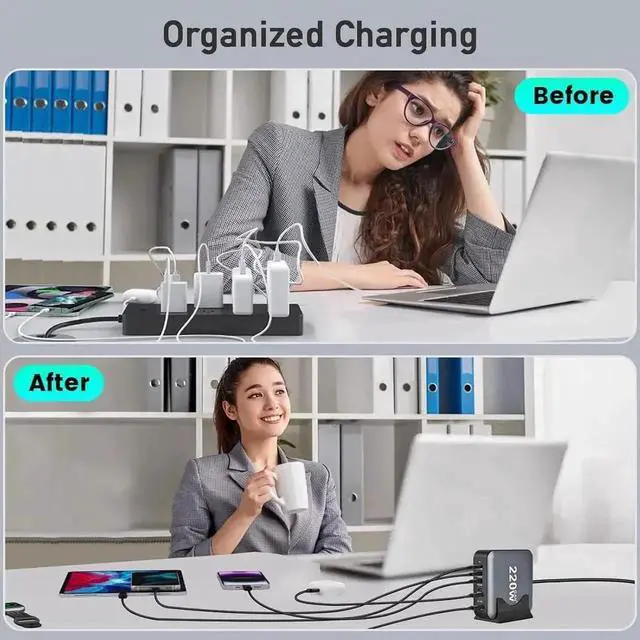 Alt view image 4 of 6 - DIXSG USB Charging Station for Multiple Devices, 220W 6-Port USB Charging Hub with 4 PD USB-C, 2 QC USB-A, Max 100W Output Fast Charging Station for i-Phone, Android Cellphones, Switch, Tablet ect...