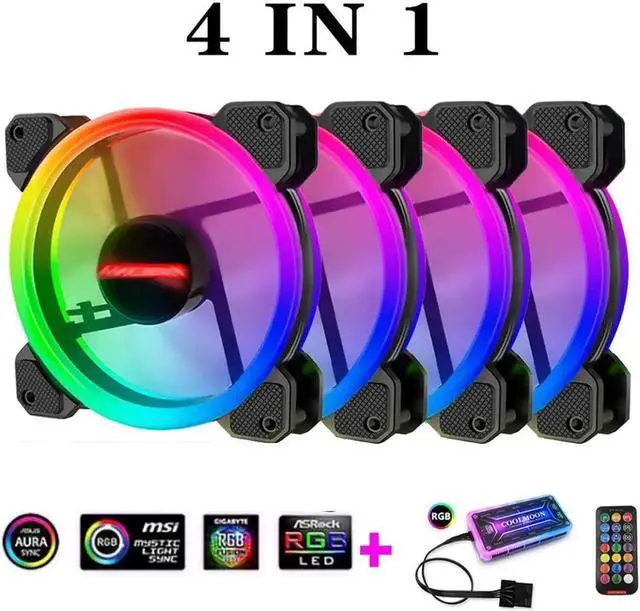 Alt view image 6 of 7 - DIXSG 4 in 1 RGB Fans 120mm PC Computer Case Fan Cooling Cooler Fan Adjustable RGB Led 12V Mute Ventilador PC RGB Case Fan for Intel AMD
