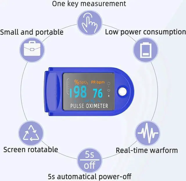 Alt view image 2 of 7 - DIXSG Pulse Oximeter Fingertip, Blood Oxygen Saturation Monitor Fingertip, Portable Blood Oxygen Meter Finger Oximeter Finger with Pulse, O2 Monitor Finger for Oxygen