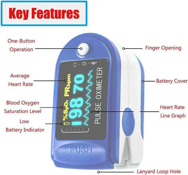 Alt view image 5 of 7 - DIXSG Pulse Oximeter Fingertip, Blood Oxygen Saturation Monitor Fingertip, Portable Blood Oxygen Meter Finger Oximeter Finger with Pulse, O2 Monitor Finger for Oxygen