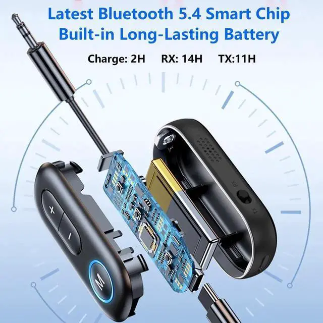Alt view image 2 of 7 - DIXSG Bluetooth 5.4 Transmitter Receiver - 2-in-1 Bluetooth Wireless Transmitter for Headphones or BT Devices - 3.5mm Aux Audio Jack Adapter - Compatible with Car, Airplane, TV, PC, Gym, Switch