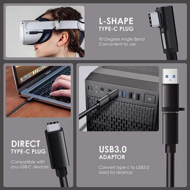 Alt view image 2 of 7 - DIXSG for Ocu-lus Quest 2 Link Cable, 16ft/5M VR Headset Cable for Me-ta Quest 3S/3/2/Quest 1, USB 3.0 Type C to USB Type C, Compatible for Ocu-lus Quest 3/3S/2/1 Data Transfer Charging Cord for Gami