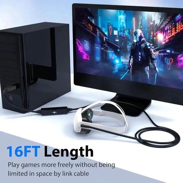 Alt view image 5 of 7 - DIXSG Link Cable 16FT/5M for Me-ta Quest 3/Quest2/Quest Pro/Pico4 and PC/Steam VR, USB 3.0 Link Cable with 5Gbps Super Speed, with Separate Charging Port, Link Cable for VR Headset and Gaming PC