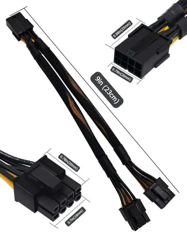 Alt view image 5 of 6 - DIXSG 8 Pin PCIe Splitter Cable, GPU VGA PCIe Female to Dual 8 Pin (6+2) Male PCI Express Power Adapter Braided Extension 9 inches (23cm)