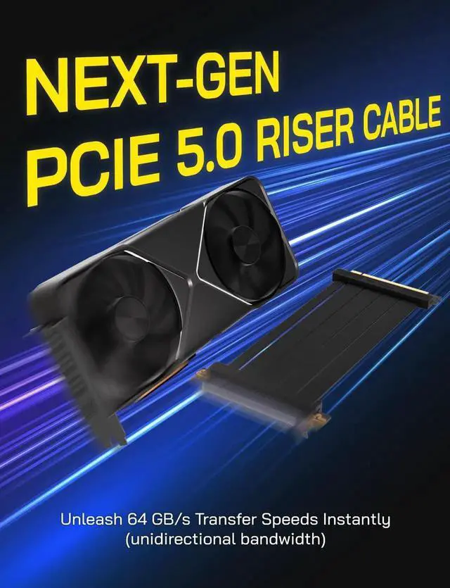Alt view image 6 of 7 - DIXSG PCIe 5.0 X16 Riser Cable,128GB/s Bandwidth, for RTX 50/40 & RX 9000/7000 GPUs, PCIe Extension Card, Backward Compatible with PCIe 4.0/3.0,Vertical GPU Mount,Straight-20cm,Black