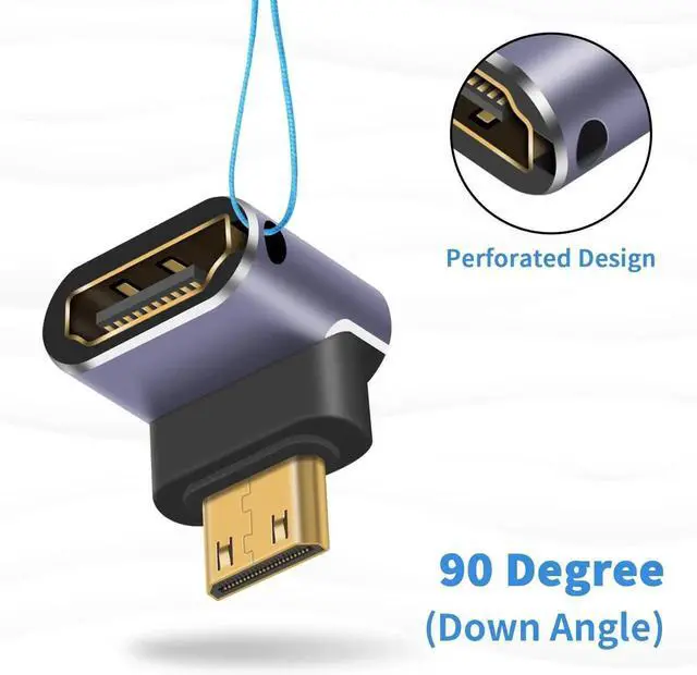 Alt view image 4 of 7 - DIXSG 8K 90 Degree Mini HDMI to HDMI Adapter, Right Angle HDMI to Mini HDMI Adapter Supports 8K@60Hz, 4K@144Hz, 2K@240Hz for Camera, Camcorder - 2 Pack