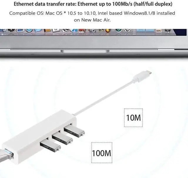 Alt view image 6 of 7 - DIXSG USB 3.1 Type C USB-C to Multiple 3 Ports USB2.0 Hub with Ethernet 100Mbps Network LAN Adapter