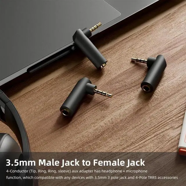 Alt view image 5 of 7 - DIXSG 3.5mm Angle Male to Female Audio Adapter,90 Degree Right Angle Gold-Plated TRS Stereo Jack Plug Aux Connector, Compatible with Headsets, Tablets, MP3 Players, Game Controllers, Speakers - 2pack