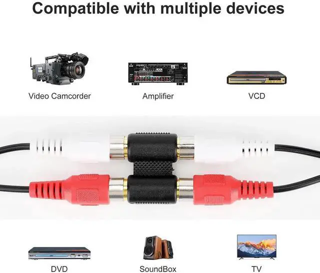 Alt view image 5 of 7 - DIXSG 2 RCA Female Jack to Female Jack Adapter Coupler Gold Plated RCA Connector Extender Dual RCA A/V Cable Jointer Converter for Speaker, Amplifier, RCA Cable, Gold