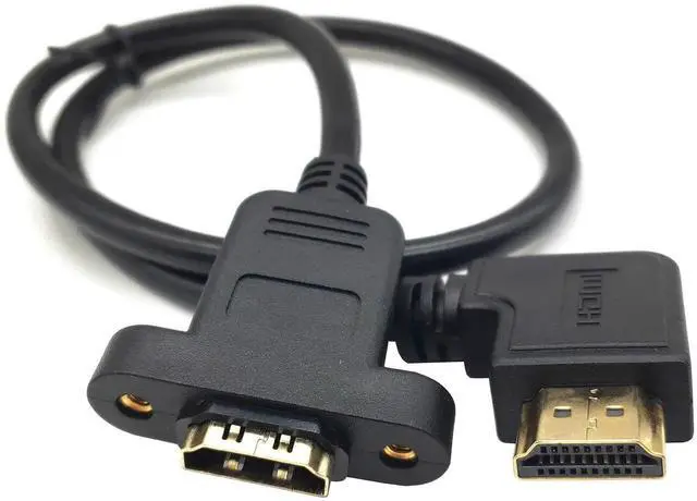 Alt view image 3 of 7 - DIXSG Panel Mount HDMI Extension Cable 1.6Ft/50CM High Speed HDMI 2.0 Female to Male Cable with Screw Nut Support 4K Resolution for Blu Ray Player, 3D TV, Roku, Xbox360(Left-Angled)