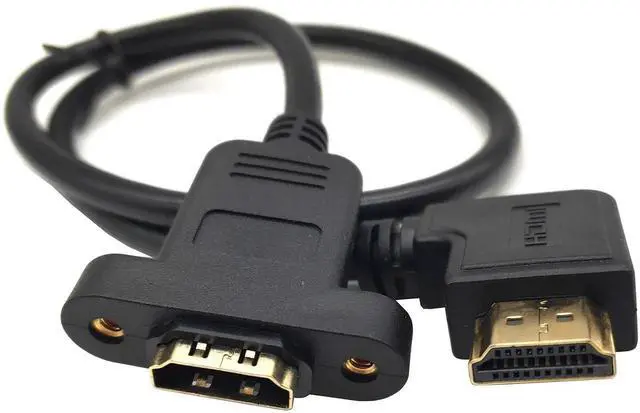 Alt view image 5 of 7 - DIXSG Panel Mount HDMI Extension Cable 1.6Ft/50CM High Speed HDMI 2.0 Female to Male Cable with Screw Nut Support 4K Resolution for Blu Ray Player, 3D TV, Roku, Xbox360(Left-Angled)