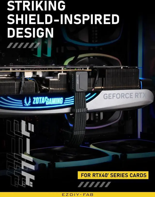 Alt view image 7 of 7 - DIXSG Shield PCIE 5.1 GPU Extension Cable with 90 Degree 12V-2x6 Angle Adapter,16pin (12+4) 12VHPWR PCIe 5.1 PSU Cable Extension for RTX 40/50 Series with Combs-Reverse Type-Black