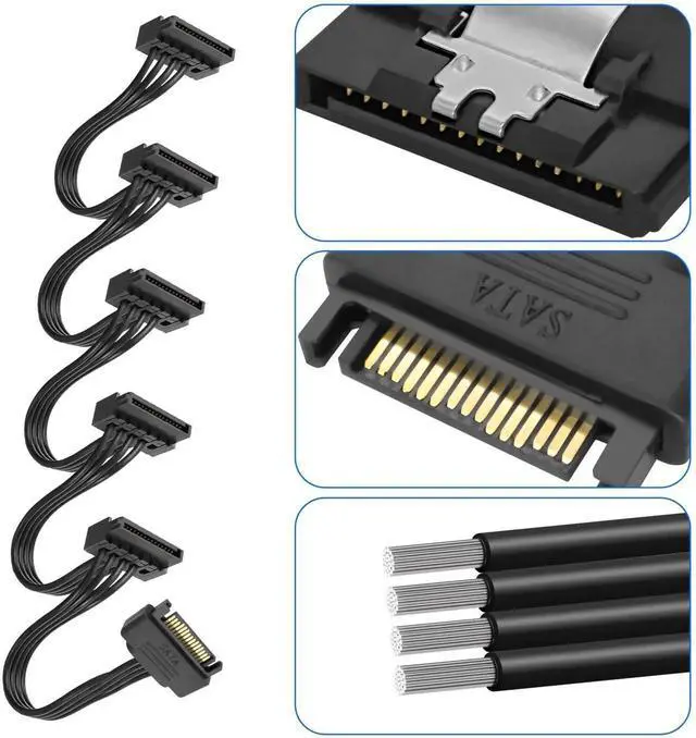 Alt view image 6 of 7 - DIXSG SATA Power Splitter Cable 15 Pin SATA to 5 x 15 Pin SATA Power Supply Cable Extension Cable 15 Pin SATA Male to 5 x Serial SATA Female Power Cord for HDD SSD Hard Disk Drive