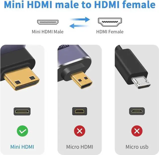 Alt view image 2 of 7 - DIXSG 8K 90 Degree Mini HDMI to HDMI Adapter, Up Angled HDMI to Mini HDMI Adapter Supports 8K@60Hz, 4K@144Hz, 2K@240Hz for Camera, Camcorder - 2 Pack