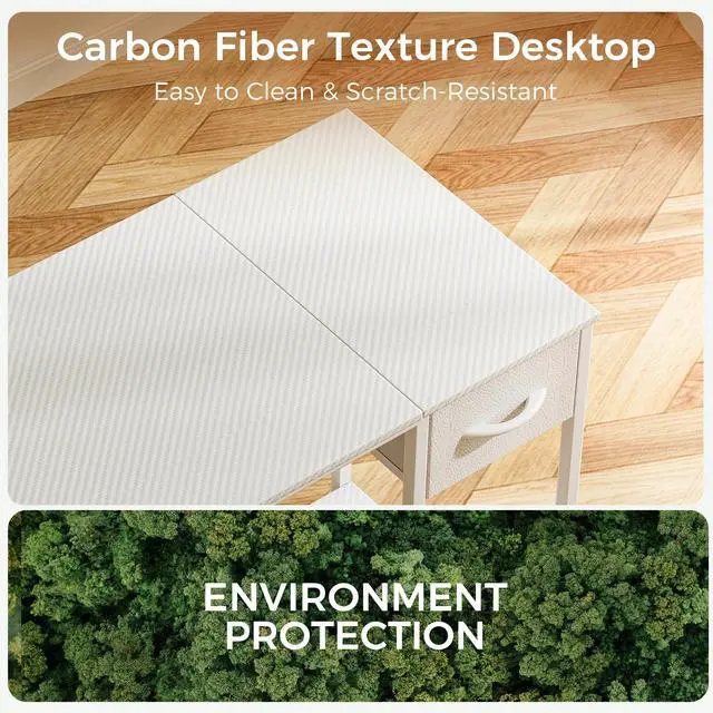 Alt view image 2 of 7 - 47 inch Carbon Fiber Gaming Computer Desk with 5 Fabric Drawers and Storage Organizers, White