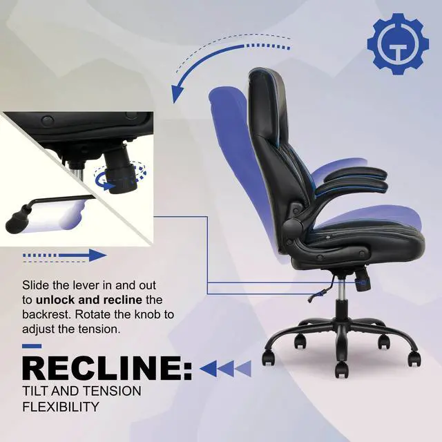 Alt view image 3 of 7 - DIXSG Maven Gaming Chair with Flip-Up Armrest and Adjustable Height and Tilt, Teens and Adults, Black and Blue Accents