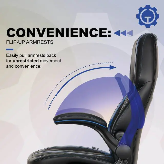 Alt view image 5 of 7 - DIXSG Maven Gaming Chair with Flip-Up Armrest and Adjustable Height and Tilt, Teens and Adults, Black and Blue Accents