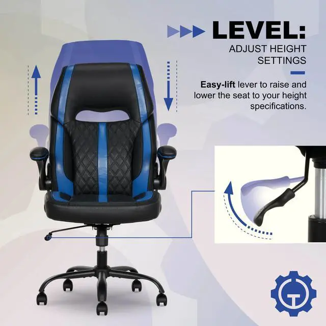 Alt view image 4 of 7 - DIXSG Maven Gaming Chair with Flip-Up Armrest and Adjustable Height and Tilt, Teens and Adults, Black and Blue Accents