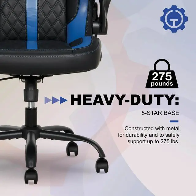 Alt view image 6 of 7 - DIXSG Maven Gaming Chair with Flip-Up Armrest and Adjustable Height and Tilt, Teens and Adults, Black and Blue Accents