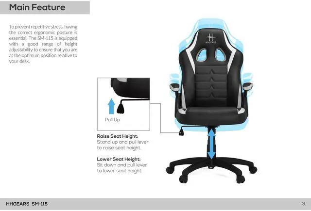 Alt view image 5 of 7 - DIXSG SM115 Gaming Chair Black and White