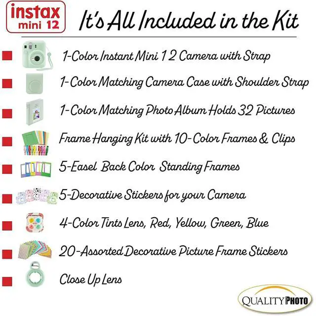 Alt view image 5 of 7 - DIXSG Instax Mini 12 Instant Camera with Case, Decoration Stickers, Frames, Photo Album and More Accessory kit (Mint Green)