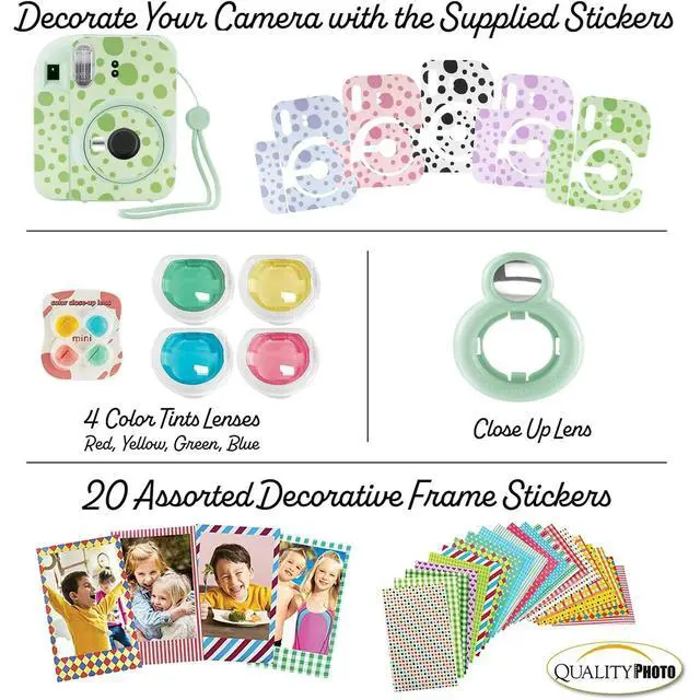 Alt view image 2 of 7 - DIXSG Instax Mini 12 Instant Camera with Case, Decoration Stickers, Frames, Photo Album and More Accessory kit (Mint Green)