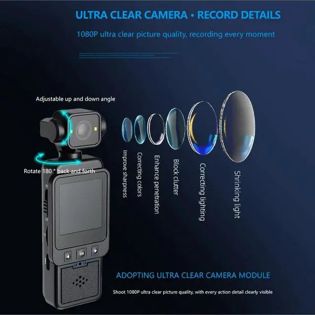 Alt view image 2 of 7 - DIXSG Mini Body Camera, 1080P FHD WiFi Video Camera with Audio and Photograph, Clip Pocket Vlog Camera for Daily Work Serving Records,180° Rotating Head, 120° Wide Angle, Built-in Flash, 64GB Card