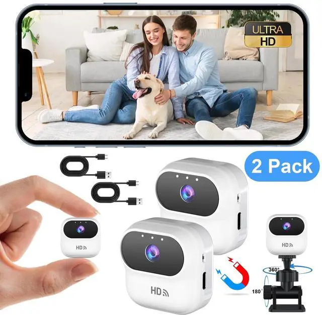 Main image of DIXSG 2K WiFi Security Cameras Indoor, Wireless Hidden Spy Camera with Motion Detection and Night Vision, Mini Nanny Cam for Home, 2 Pack, White