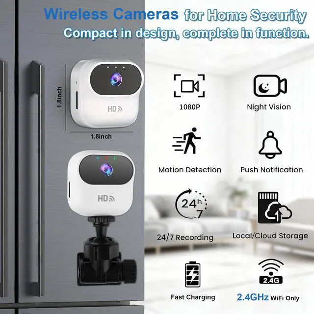 Alt view image 6 of 7 - DIXSG 2K WiFi Security Cameras Indoor, Wireless Hidden Spy Camera with Motion Detection and Night Vision, Mini Nanny Cam for Home, 2 Pack, White