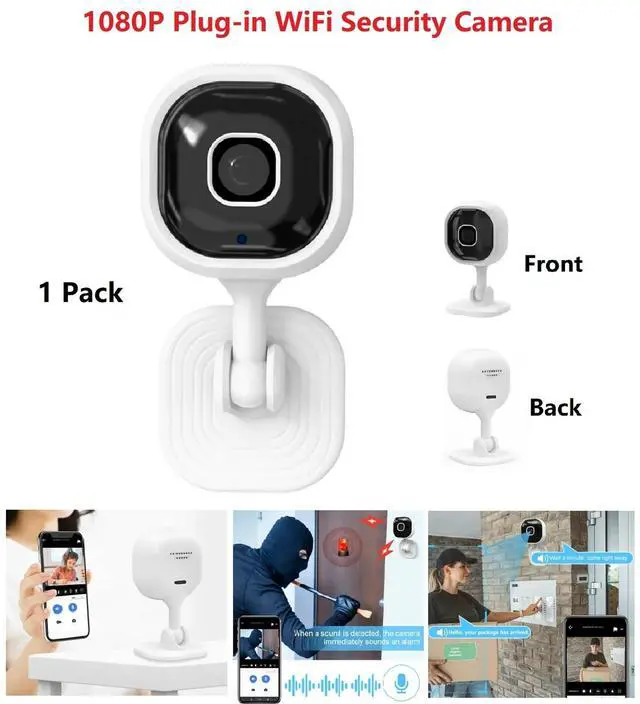 Main image of DIXSG Mini Home WiFi Security Camera Plug-in 1080P HD Video Night Vision with Two-Way Audio 360 Degree Rotation for Indoor and Outdoor, White