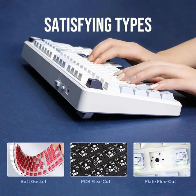 Alt view image 2 of 7 - DIXSG F99 PRO Wireless Mechanical Gaming Keyboard, 95% Layout, Hot Swappable Creamy Switches, Tri-Mode BT5.0/2.4GHz/Type-C, RGB Backlit with Multifunctional Knob, 8000mAh Battery - Blue/White