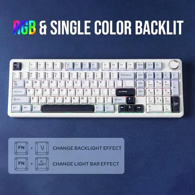 Alt view image 5 of 7 - DIXSG F99 PRO Wireless Mechanical Gaming Keyboard, 95% Layout, Hot Swappable Creamy Switches, Tri-Mode BT5.0/2.4GHz/Type-C, RGB Backlit with Multifunctional Knob, 8000mAh Battery - Blue/White