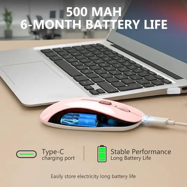 Alt view image 4 of 7 - DIXSG Wireless Mouse, Mouse for Laptop, Bluetooth Mouse, Pink