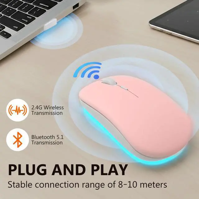 Alt view image 5 of 7 - DIXSG Wireless Mouse, Mouse for Laptop, Bluetooth Mouse, Pink