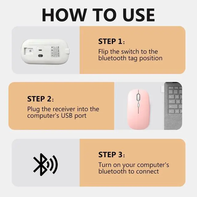 Alt view image 3 of 7 - DIXSG Wireless Mouse, Mouse for Laptop, Bluetooth Mouse, Pink