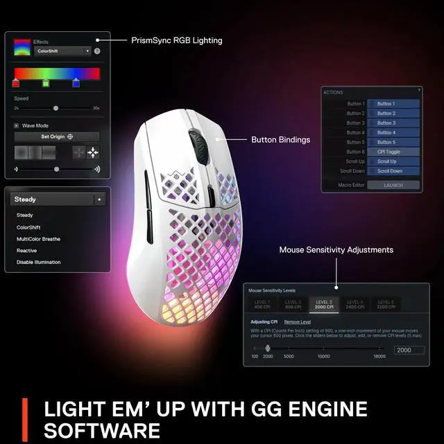 Alt view image 7 of 7 - DIXSG Aerox 3 Wireless - Honeycomb RGB Optical Gaming Mouse - Ultra-Lightweight Water Resistant Design - Snow