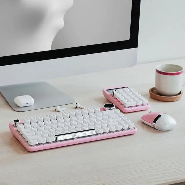 Alt view image 3 of 5 - DIXSG IZO Cordless Optical Computer Mouse, Ergonomic, 3 Buttons, Bluetooth 3.0/5.0 and 2.4G RF-USB (Pink Blossom), IM408