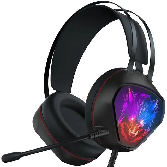 Main image of DIXSG Gaming Headset for PC, PS5, Xbox Series X/S, Xbox One, Switch, MAC, Xbox Headset with Noise Canceling Microphone, Wired Over-Ear Gaming Headphones with RGB Light&Bass Surround
