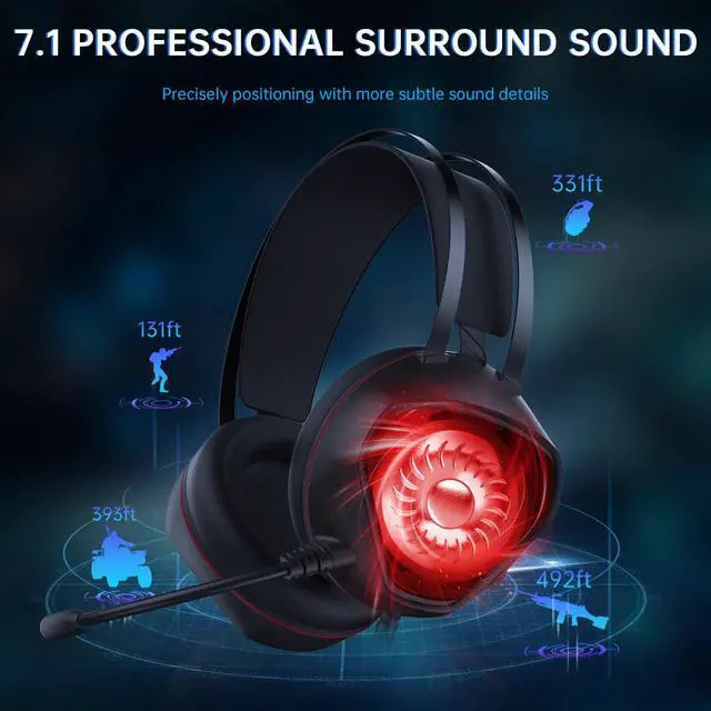 Alt view image 3 of 7 - DIXSG Gaming Headset for PC, PS5, Xbox Series X/S, Xbox One, Switch, MAC, Xbox Headset with Noise Canceling Microphone, Wired Over-Ear Gaming Headphones with RGB Light&Bass Surround