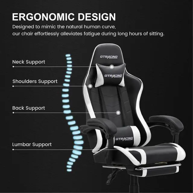 Alt view image 7 of 7 - DIXSG Ergonomic GTWD-200 Gaming Chair with Adjustable Pillows and Footrest, White