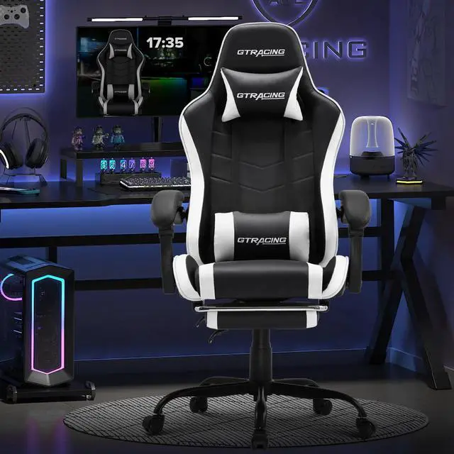 Alt view image 3 of 7 - DIXSG Ergonomic GTWD-200 Gaming Chair with Adjustable Pillows and Footrest, White