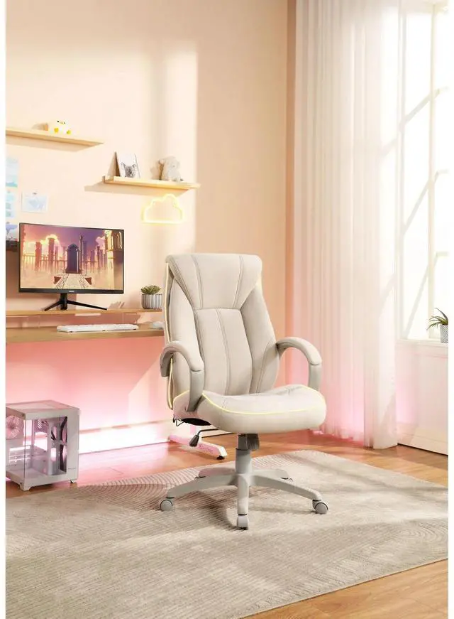 Alt view image 5 of 6 - DIXSG X Rocker Lucent PC Gaming Chair with LED Lighting, Cream