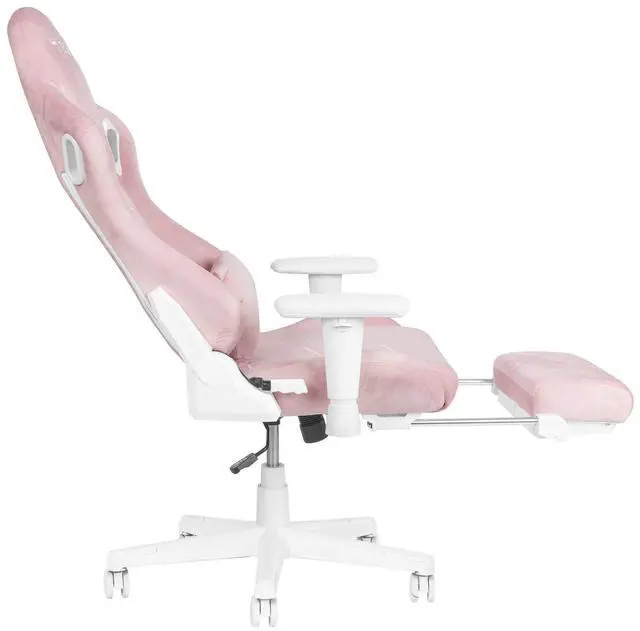 Alt view image 6 of 7 - DISG Pink Velvet Gaming Chair with Footrest, Memory Foam, Lumbar Support, Reclining Back & 300 lbs Capacity